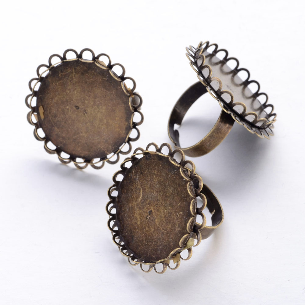 PandaHall Iron Adjustable Ring Settings Findings, Vintage Pad Ring Bases for Ring Design, Nickel Free, Flat Round, Antique Bronze, 18mm;...