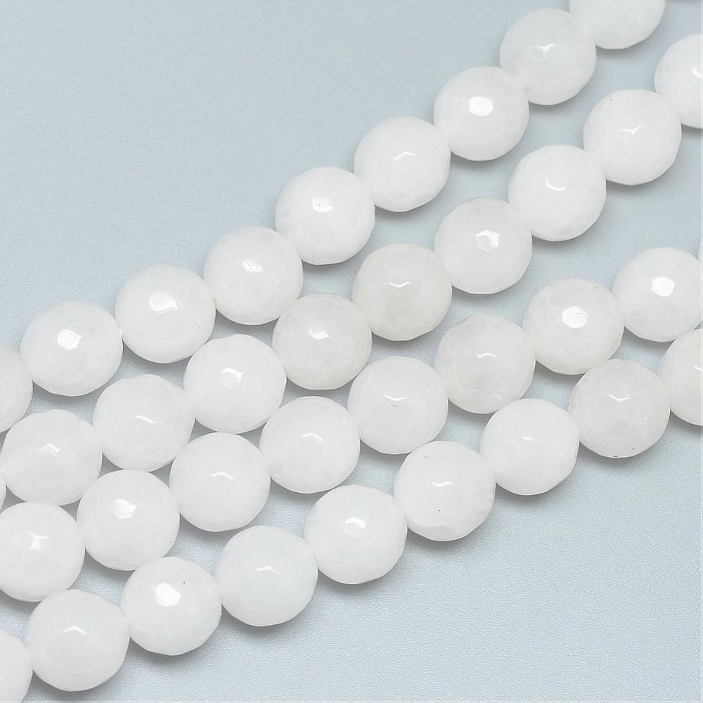 PandaHall Glass Beads Strands, Faceted, Round, White, 6mm, Hole: 1mm; about 65pcs/strand, 15.7" Glass Round White