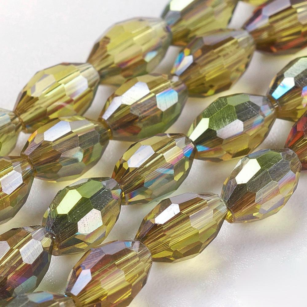 PandaHall Electroplate Glass Beads Strands, Half Plated, Faceted, Oval, Goldenrod, 6x4mm, Hole: 1mm; about 72pcs/strand, 16" Oval Gold