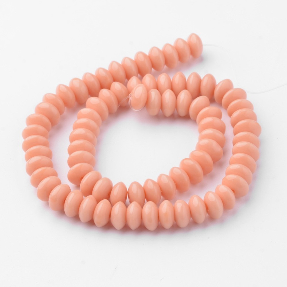 PandaHall Glass Beads Strands, Rondelle, Dyed, PeachPuff, 8x4mm, Hole: 1mm; about 75pcs/strand, 13" Glass Rondelle Brown