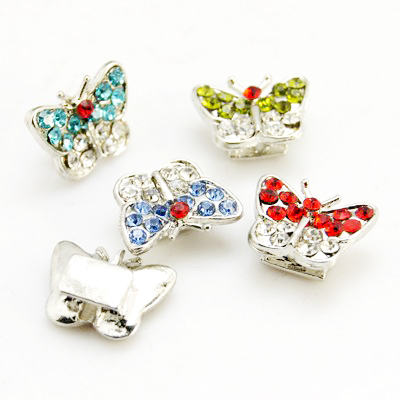 PandaHall Alloy Rhinestone Beads, Lead Free, Grade A, Silver Metal Color, Butterfly, Mixed Color, 14x10x5.5mm, hole: 2mm Alloy+Rhinestone...