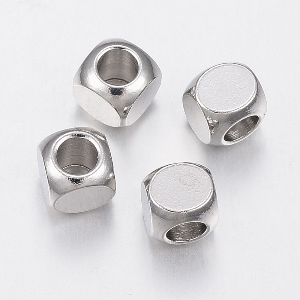 PandaHall 304 Stainless Steel Beads, Cube, Stainless Steel Color, 5x5x5mm, Hole: 3mm Stainless Steel Cube