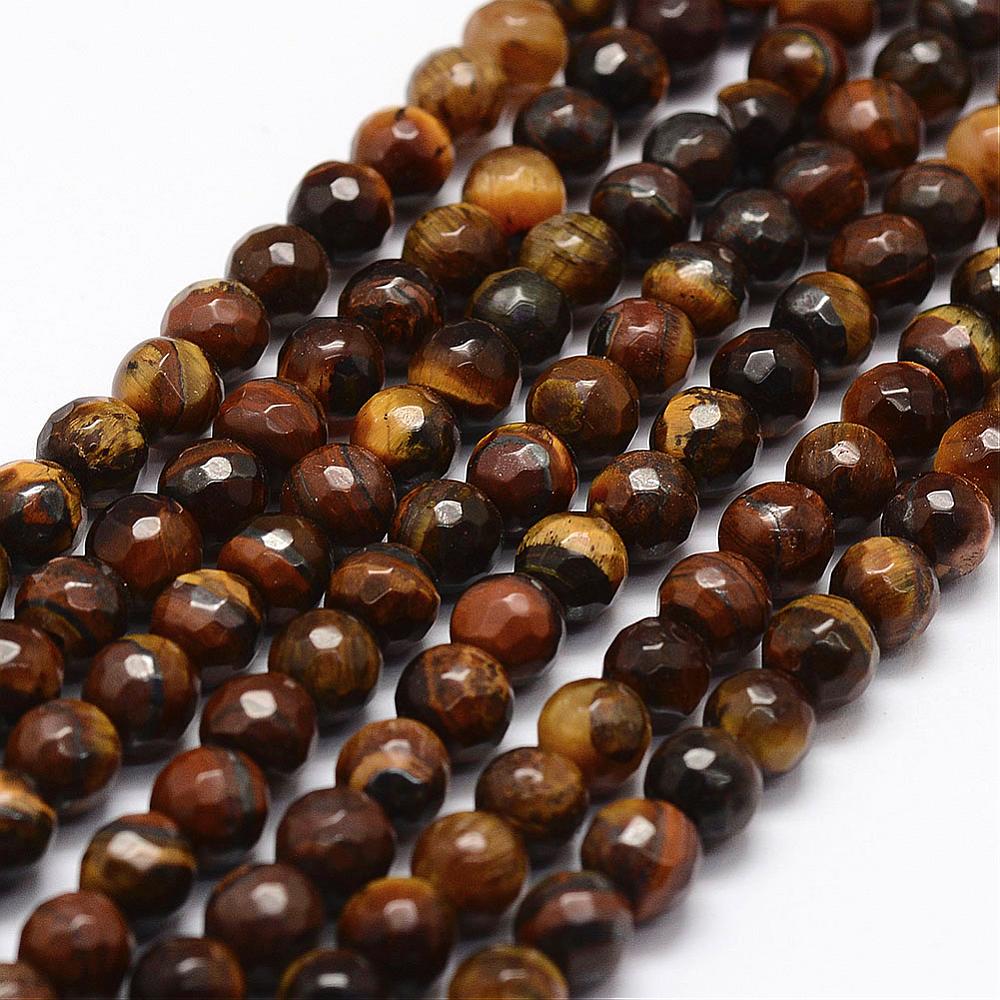 PandaHall Faceted Natural Tiger Eye Beads Strands, Round, 6mm, Hole: 1mm; about 60pcs/strand, 14.7" Tiger Eye Round Orange