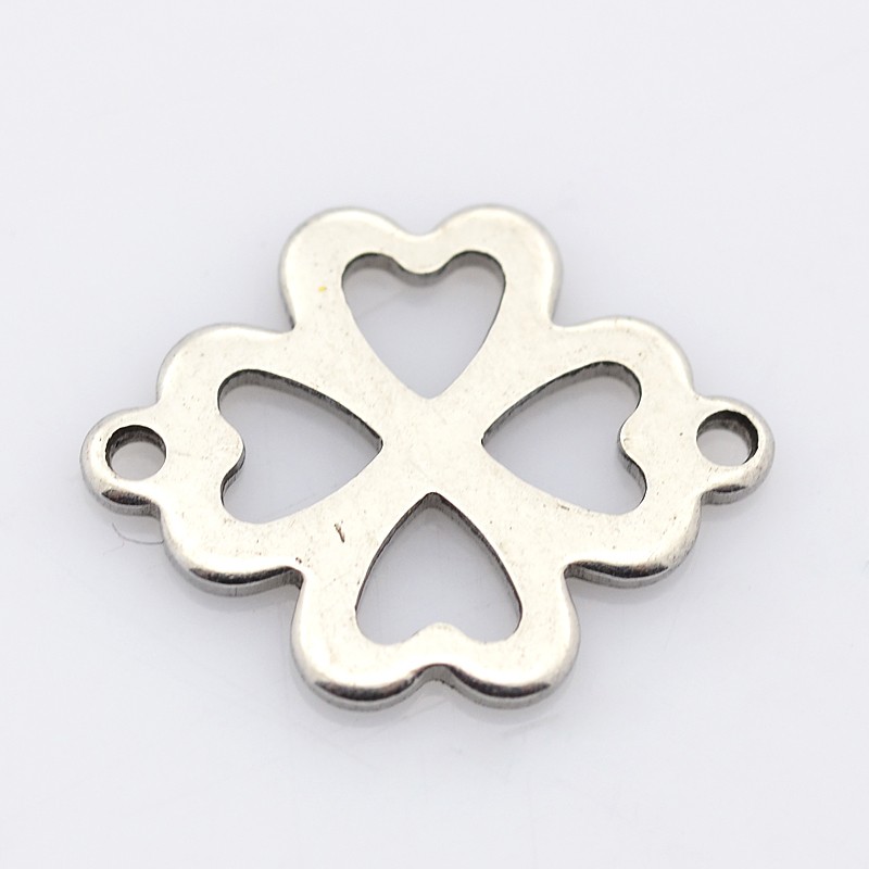 PandaHall 304 Stainless Steel Slice Links, Four-Leaf Clover, Stainless Steel Color, 16.5x21x1mm, Hole: 1mm Stainless Steel Clover
