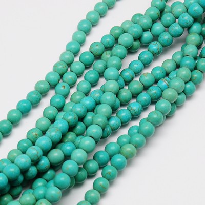 PandaHall 1 Strand Dyed LightSeaGreen Round Synthetic Turquoise Beads Strands, 4mm, Hole: 1mm; about 110pcs/strand, 15.6" Synthetic...