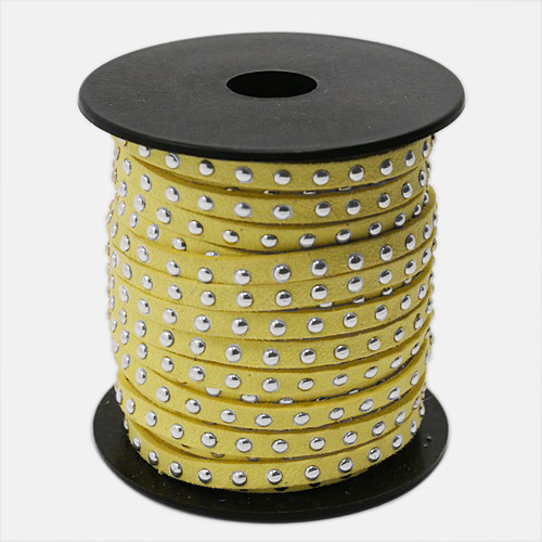 PandaHall Silver Aluminum Studded Korea Faux Suede Cord, Faux Suede Lace, ChampagneYellow, 5x2mm; about 20yards/roll Suede Yellow