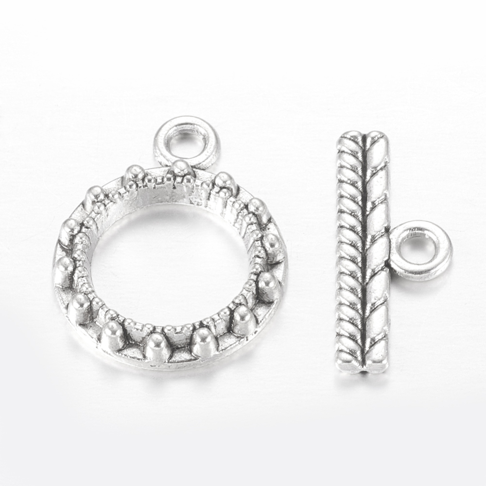 PandaHall Tibetan Silver Toggle Clasps, Lead Free and Cadmium Free, Ring, Antique Silver, Ring: about 15mm wide, 20mm long, Bar: about 3mm...