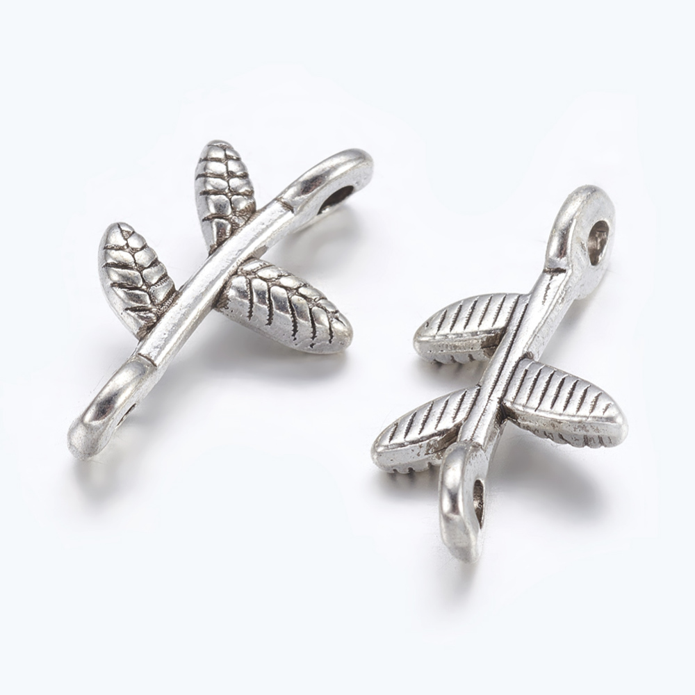 PandaHall Tibetan Style Links, Branch, Lead Free and Cadmium Free, Antique Silver, 17mm long, 9.5mm wide, 3mm thick hole: 1mm Alloy Branch