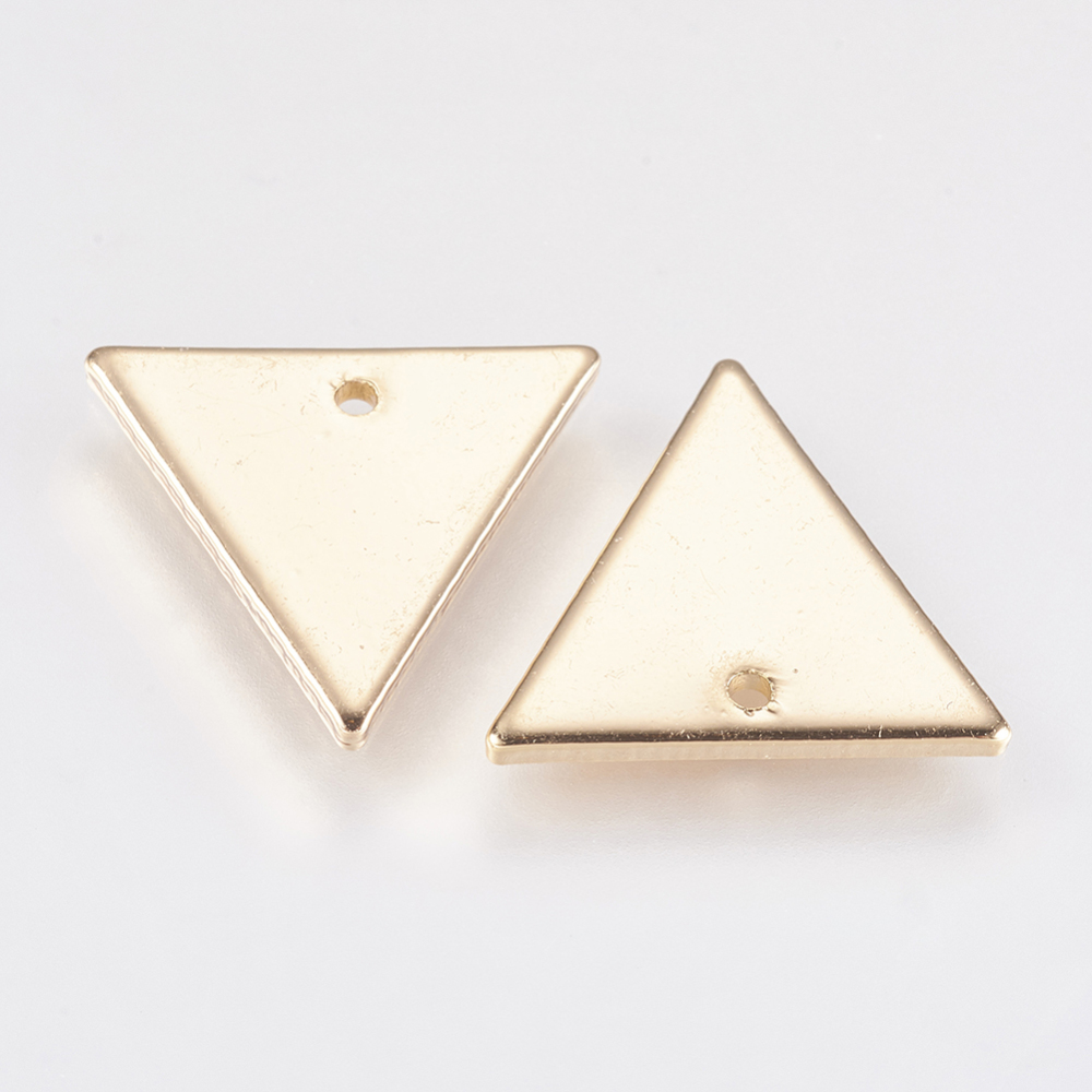 PandaHall Brass Pendants, Triangle, Real Gold Plated, 14x12x1mm, Hole: 0.5mm Brass Triangle
