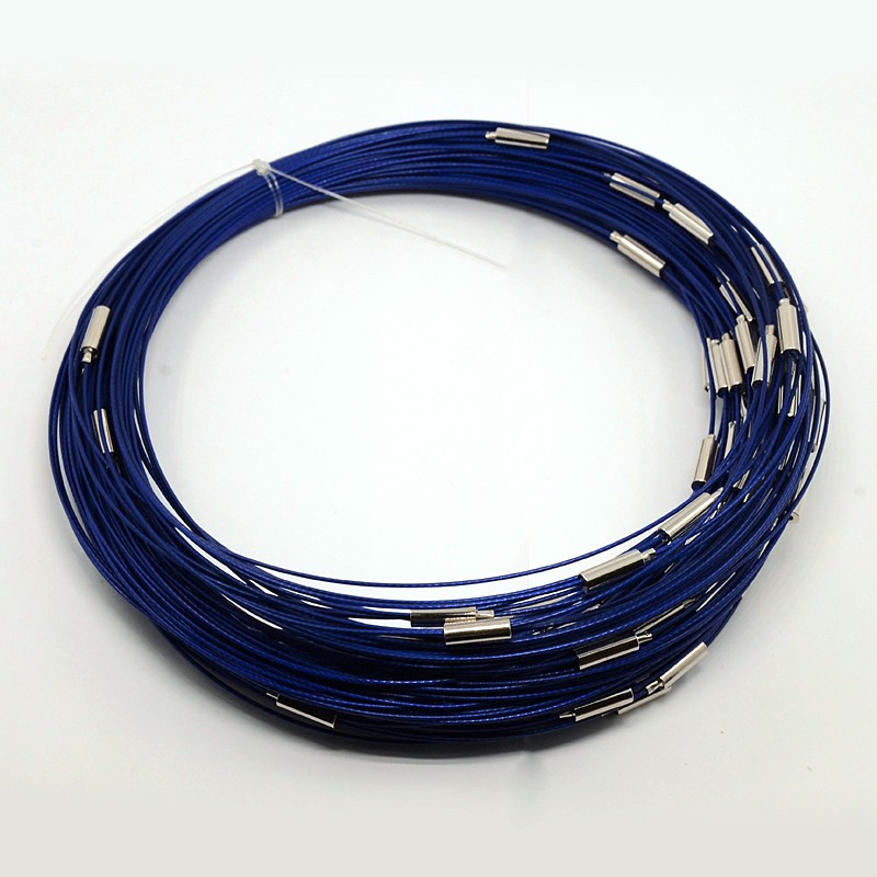 PandaHall Necklace Loop with Brass Clasps, Made of Steel Wire, Blue, 17.5"; 1mm Steel Blue