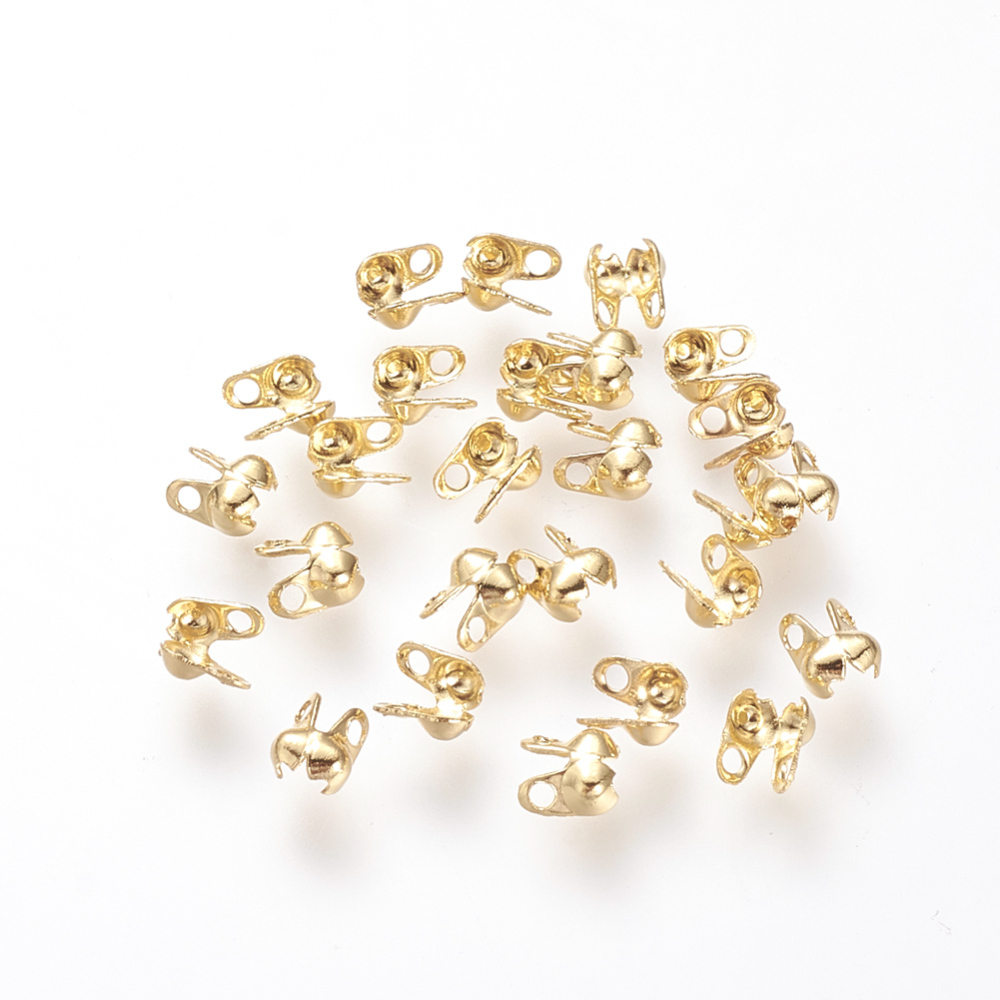 PandaHall Brass Bead Tips Knot Covers, End Caps, Open Clamshell, Golden, 4x2.5mm, Hole: 1mm Brass