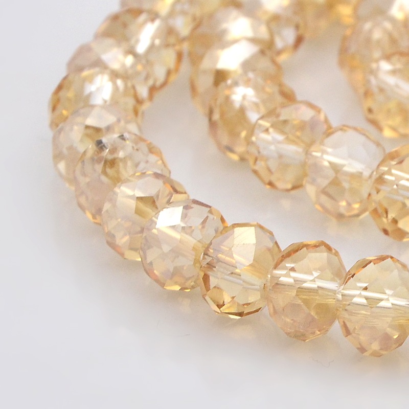 PandaHall Pearl Luster Plated Faceted Rondelle Electroplate Glass Beads Strands, Wheat, 8x6mm, Hole: 1mm; about 72pcs/strand, 16.5" Glass...