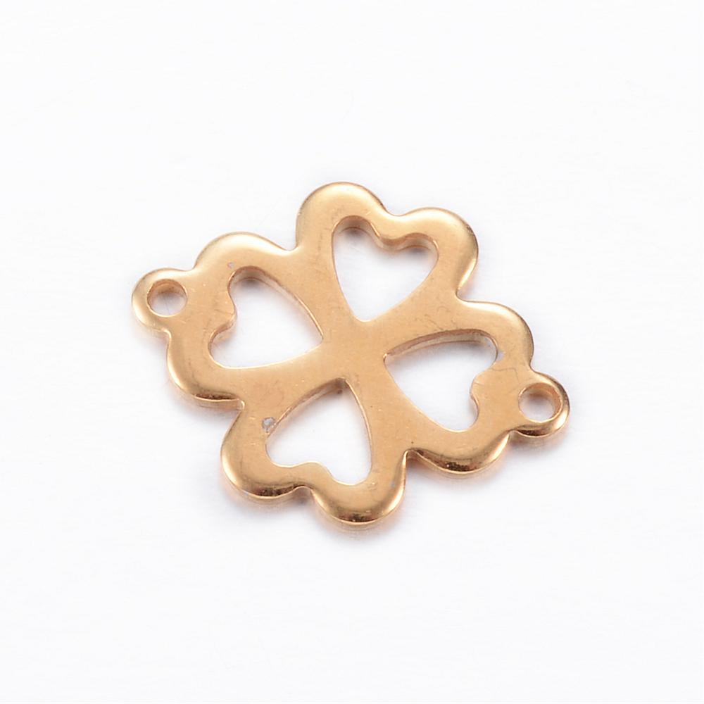 PandaHall 304 Stainless Steel Links, Clover, Golden, 15.5x12x1mm, Hole: 1mm Stainless Steel Clover
