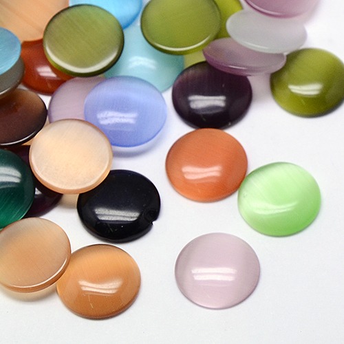 PandaHall Cat Eye Cabochons, Half Round, Mixed Color, 20x3.5~5mm Glass Half Round Multicolor