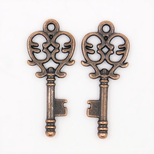 PandaHall Tibetan Style Pendants, Lead Free, Nickel Free and cadmium free, Skeleton Key Pendants, Red Copper, 33mm long, 14mm wide, 2mm...