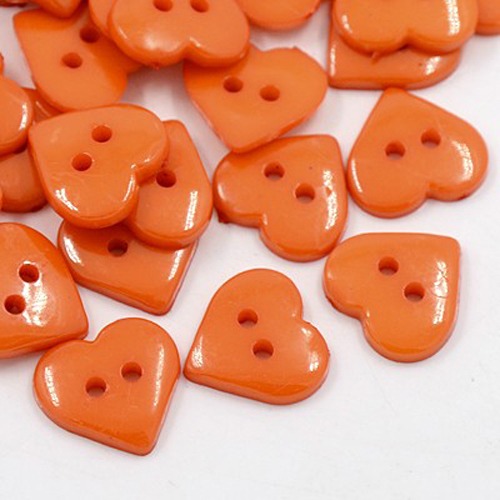 PandaHall Acrylic Sewing Buttons for Costume Design, Heart Buttons, 2-Hole, Dyed, DarkOrange, 14x14x3mm, Hole: 1mm Acrylic Heart Orange