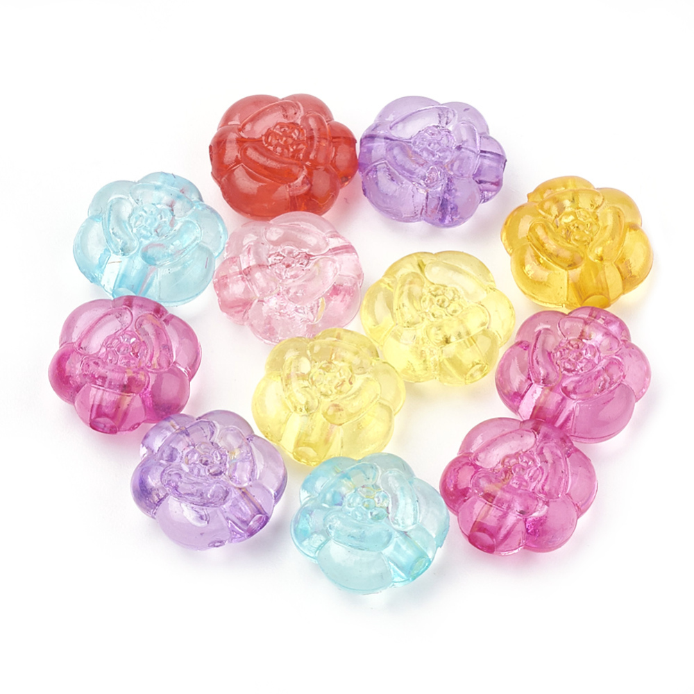 PandaHall Transparent Acrylic Beads, Flower, Mixed Color, 10.5x10x5.5mm, Hole: 2mm; about 1610pcs/500g Acrylic Flower Multicolor