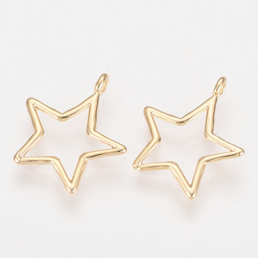 PandaHall Brass Pendamts, Real Gold Plated, Star, Golden, 15.5x14x1mm, Hole: 1mm Brass Star