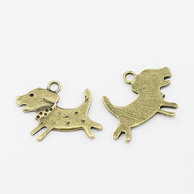 PandaHall Dog Alloy Pendant Rhinestone Settings, Lead Free and Nickel Free, Antique Bronze Color, 30x22x2mm, Hole: 3mm Alloy Dog