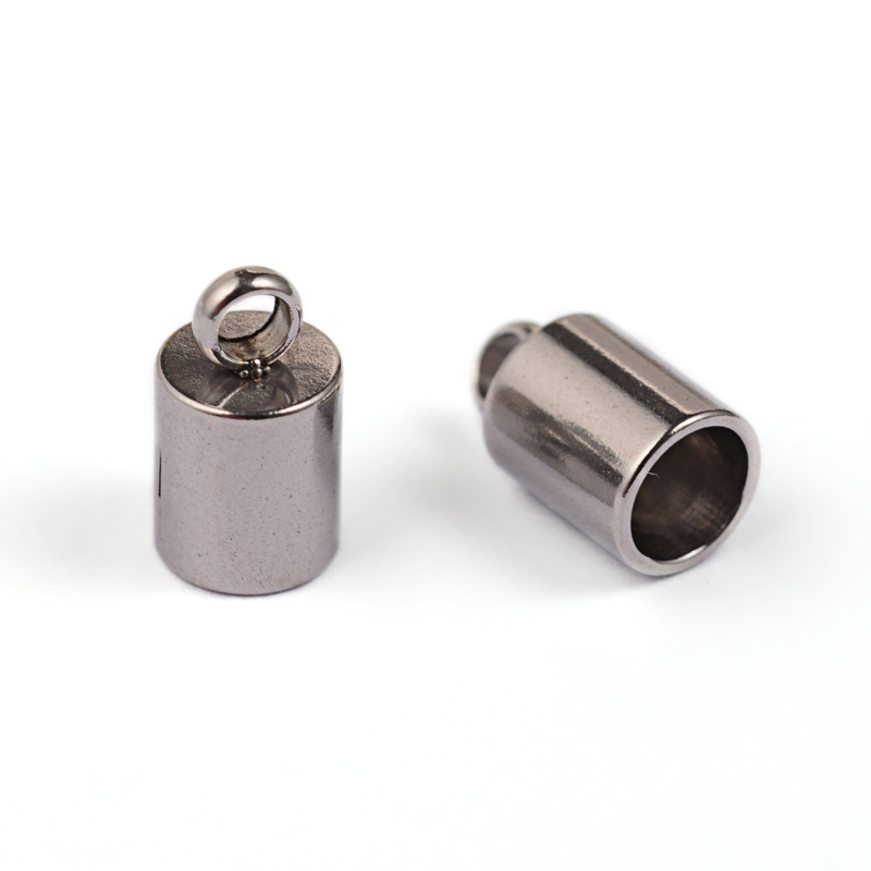 PandaHall 304 Stainless Steel Cord End Caps, Column, Stainless Steel Color, 9x5mm, Hole: 2mm; Inner Diameter: 4mm Stainless Steel