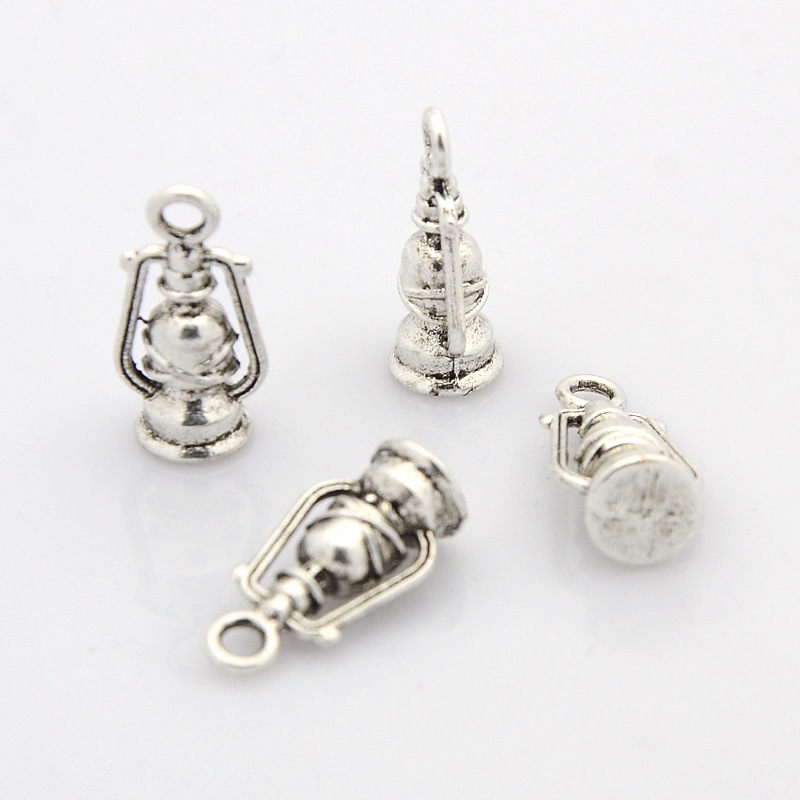 PandaHall Kerosene Lamp Tibetan Style Alloy Pendants, Antique Silver, 16x8x7mm, Hole: 2mm Alloy Daily Supplies