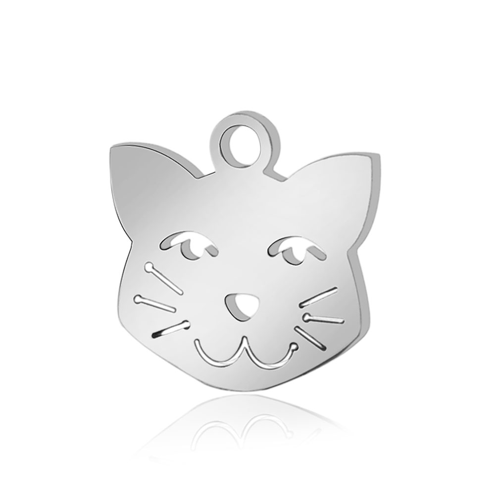 PandaHall 304 Stainless Steel Charms, Cat, Stainless Steel Color, 12x12x1.1mm, Hole: 1.5mm Stainless Steel Cat