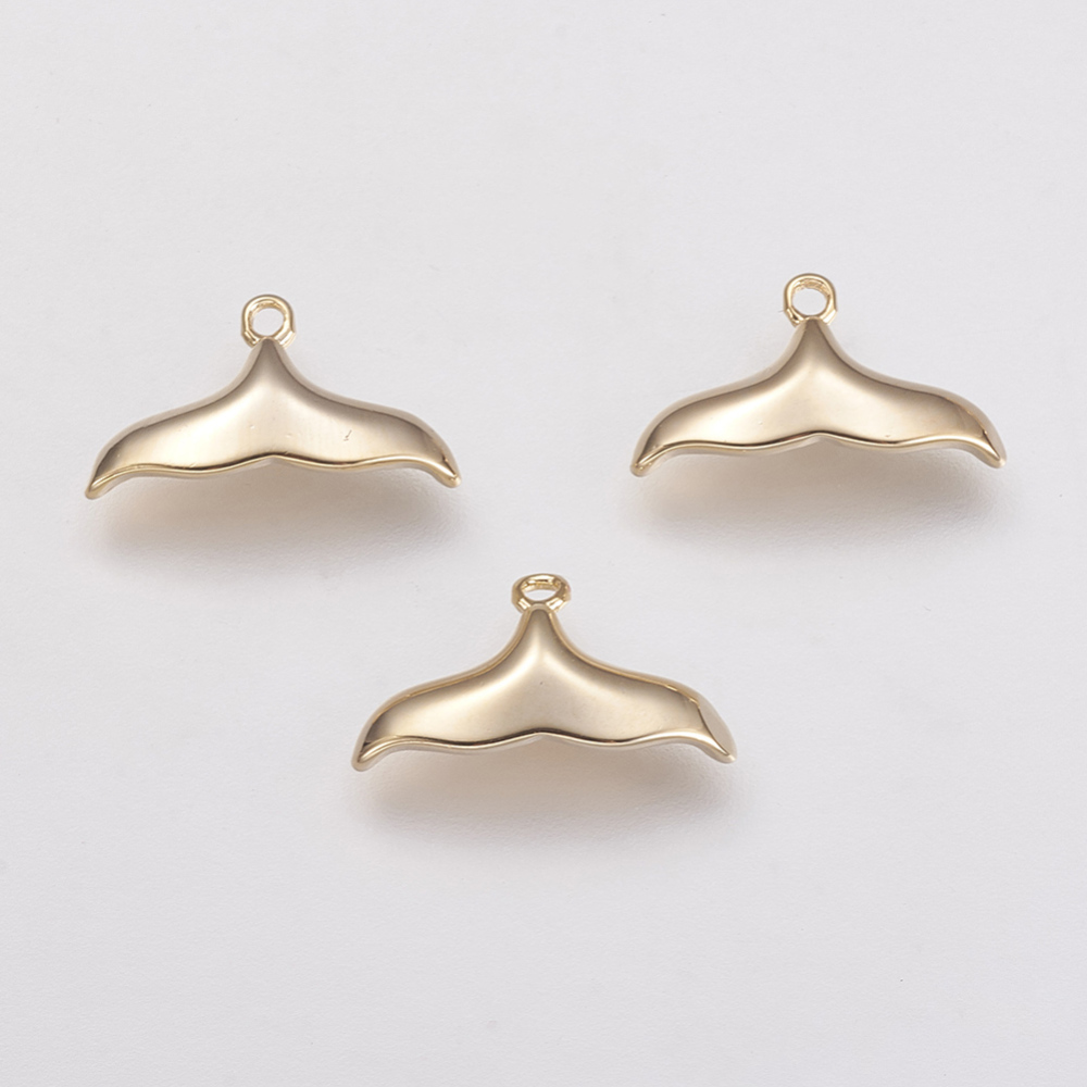 PandaHall Brass Charms, Real Gold Plated, Tail Shape, 8x14x2mm, Hole: 1mm Brass Others