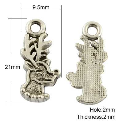 PandaHall Tibetan Style Pendant Cabochon Enamel Settings, Lead Free & Cadmium Free, Christmas Reindeer/Stag, Antique Silver, 21x9.5x2mm...