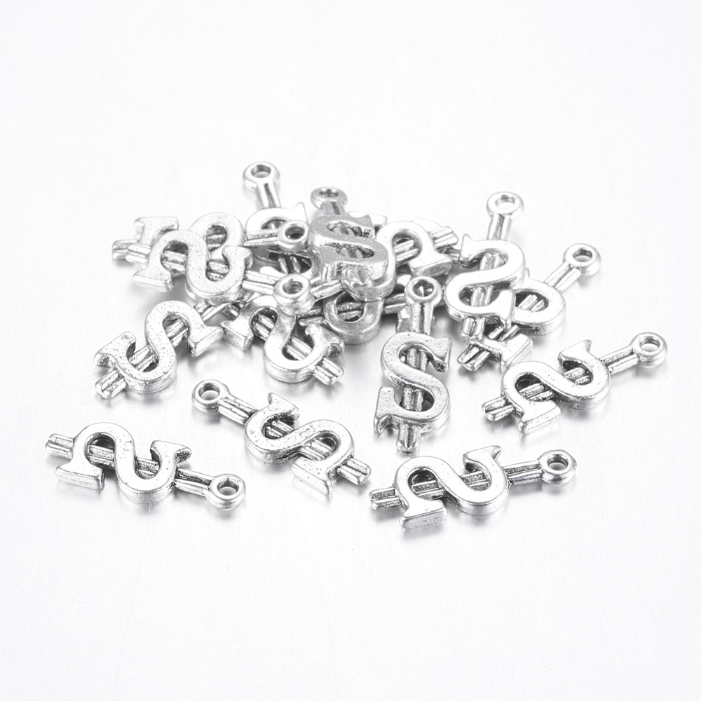 PandaHall Tibetan Style Pendants, Lead Free & Cadmium Free & Nickel Free, Dollar, Antique Silver, 21x8x2mm, Hole: 2mm Alloy Mark