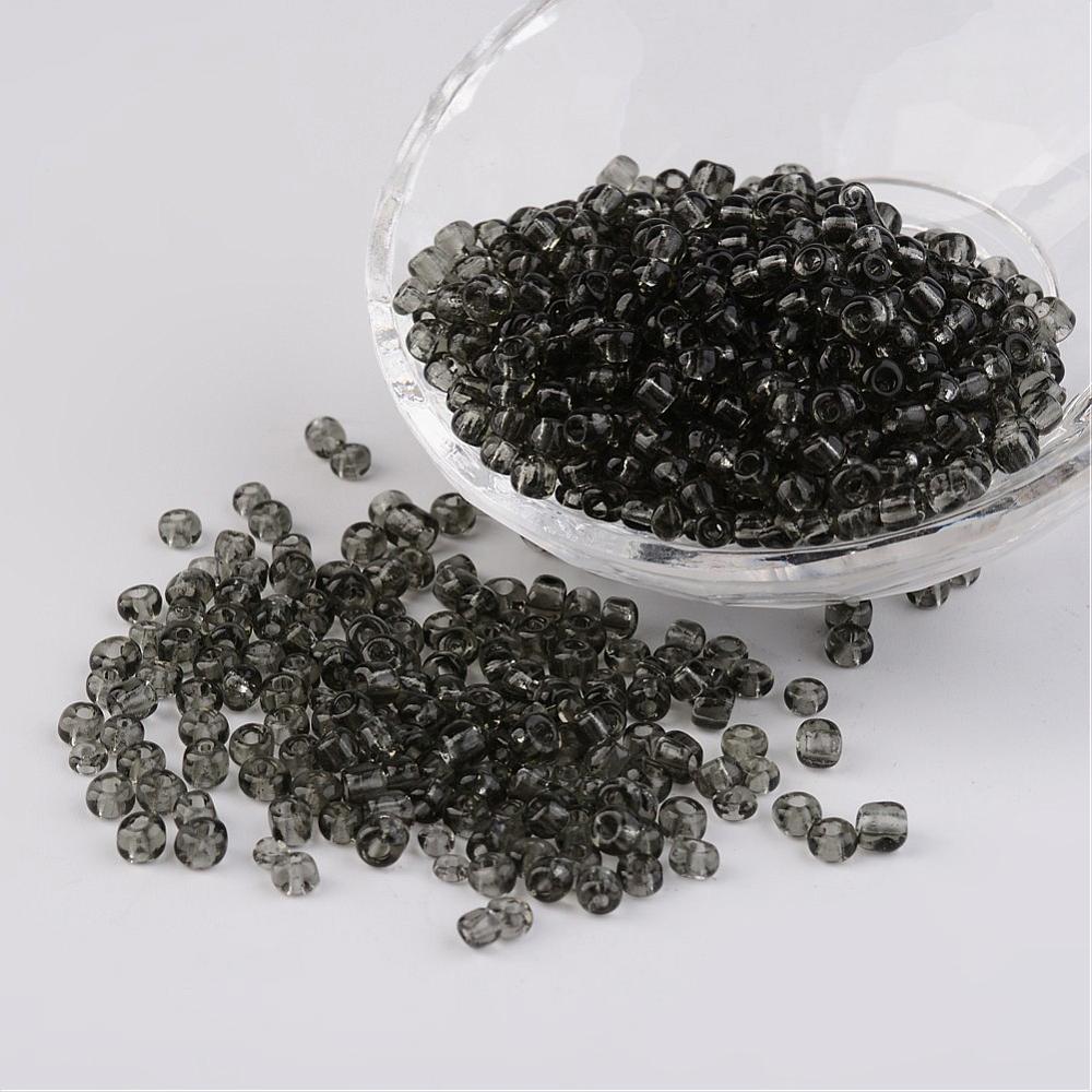 PandaHall 6/0 Glass Seed Beads, Transparent, Round, Gray, 4mm, hole: 1.5mm; about 496pcs/50g Glass Gray