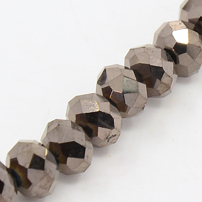 PandaHall Electroplate Glass Strands, Full Plated, Faceted, Rondelle, Black Plated, 6x4mm, Hole: 1mm; about 101pcs/strand, 18.5" Glass...
