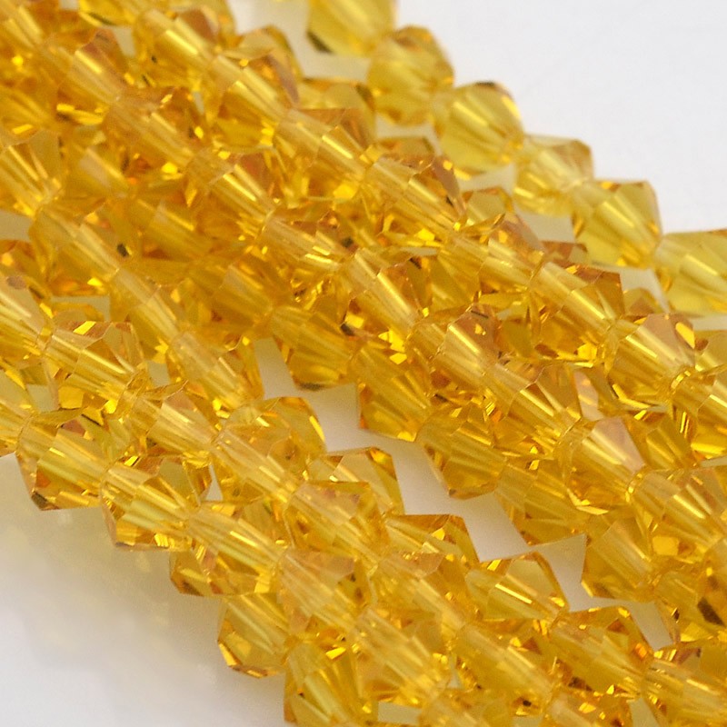 PandaHall Bicone Glass Beads Strands, Faceted, Gold, 4x4mm, Hole: 1mm; about 120pcs/strand, 18.1" Glass Bicone Gold