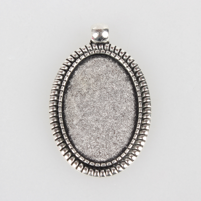 PandaHall Vintage Tibetan Style Alloy Pendant Cabochon Bezel Settings, Antique Silver, Oval Tray: 20x30mm; 42x27x2mm, Hole: 3mm Alloy Oval