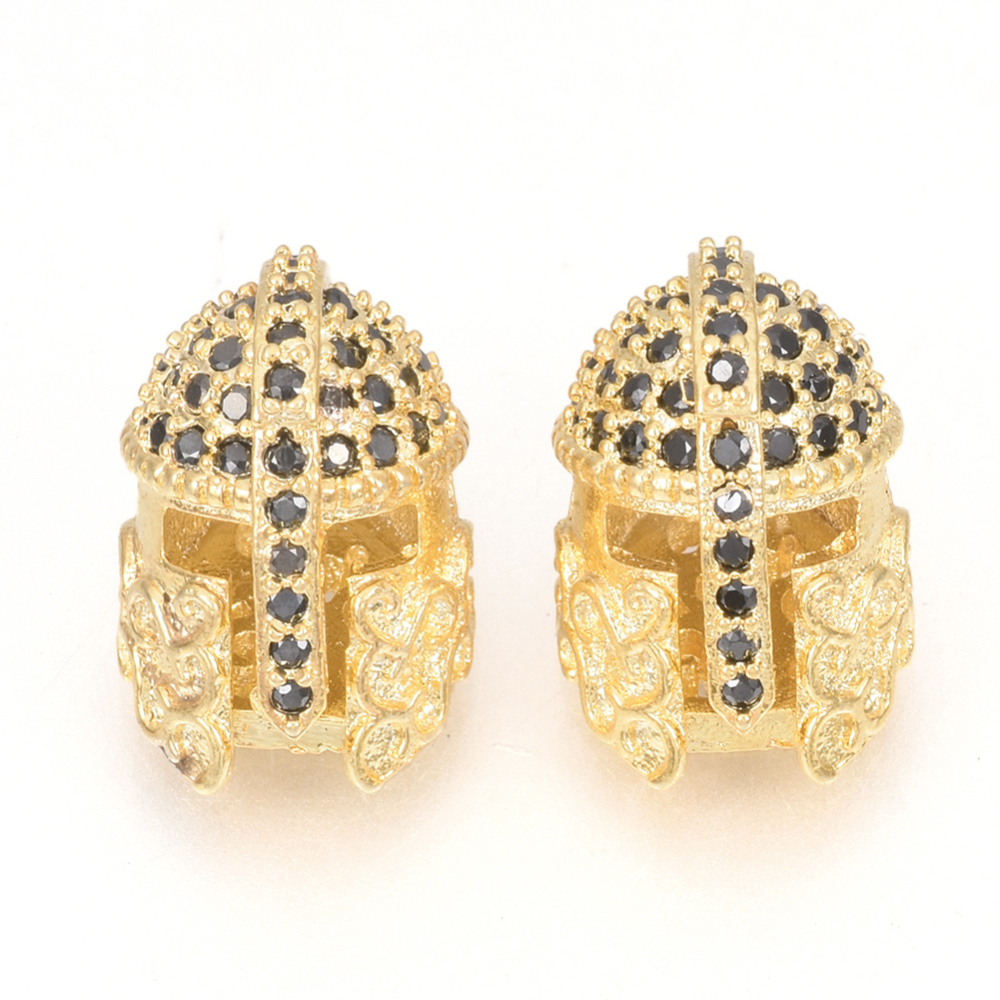 PandaHall Brass Micro Pave Cubic Zirconia Beads, Helmet, Golden, 15x10x11mm, Hole: 1.5mm Brass+Cubic Zirconia Hat