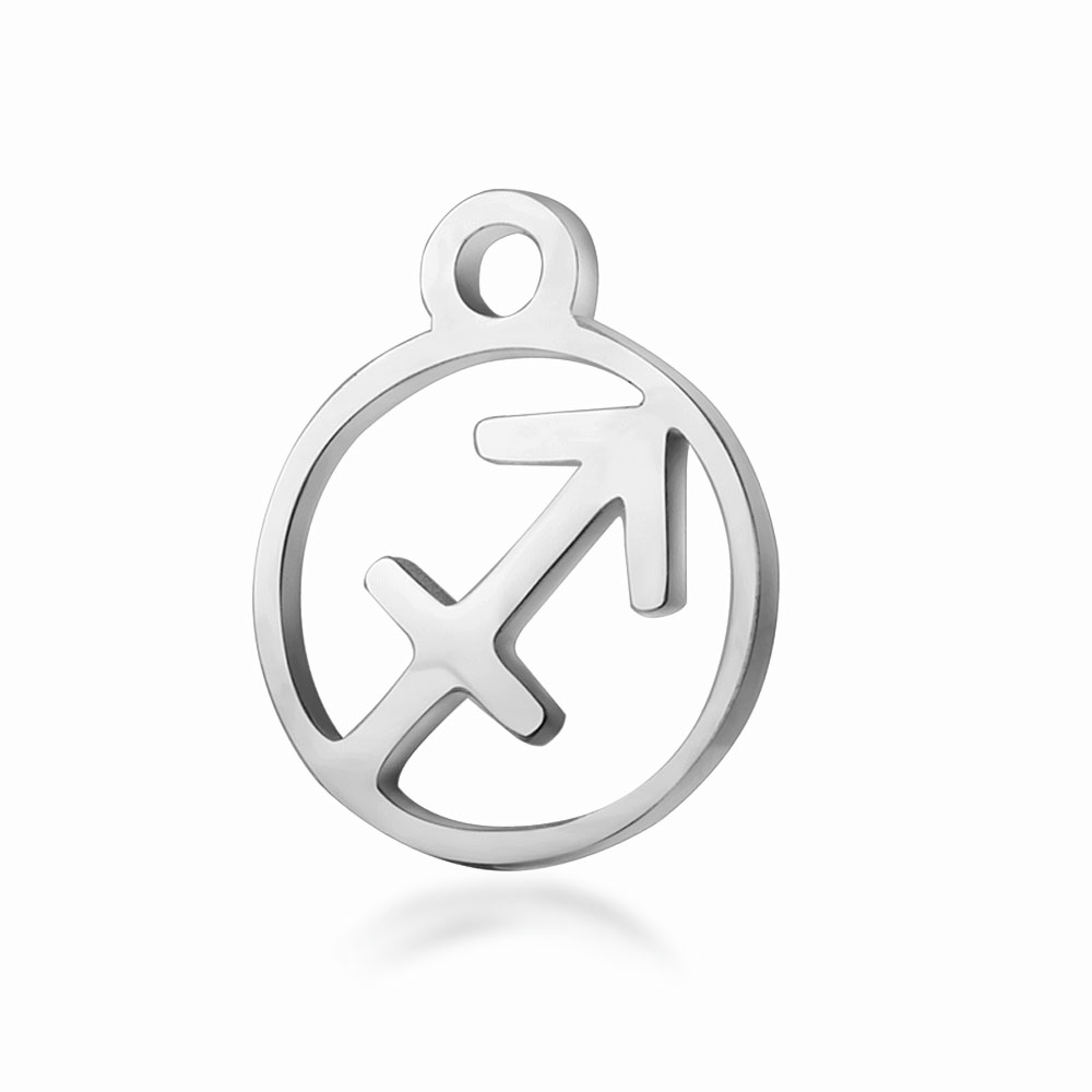 PandaHall 316L Stainless Steel Charms, Flat Round with Constellation, Sagittarius, 13.4x10.8x1mm, Hole: 1.5mm Stainless Steel Flat Round