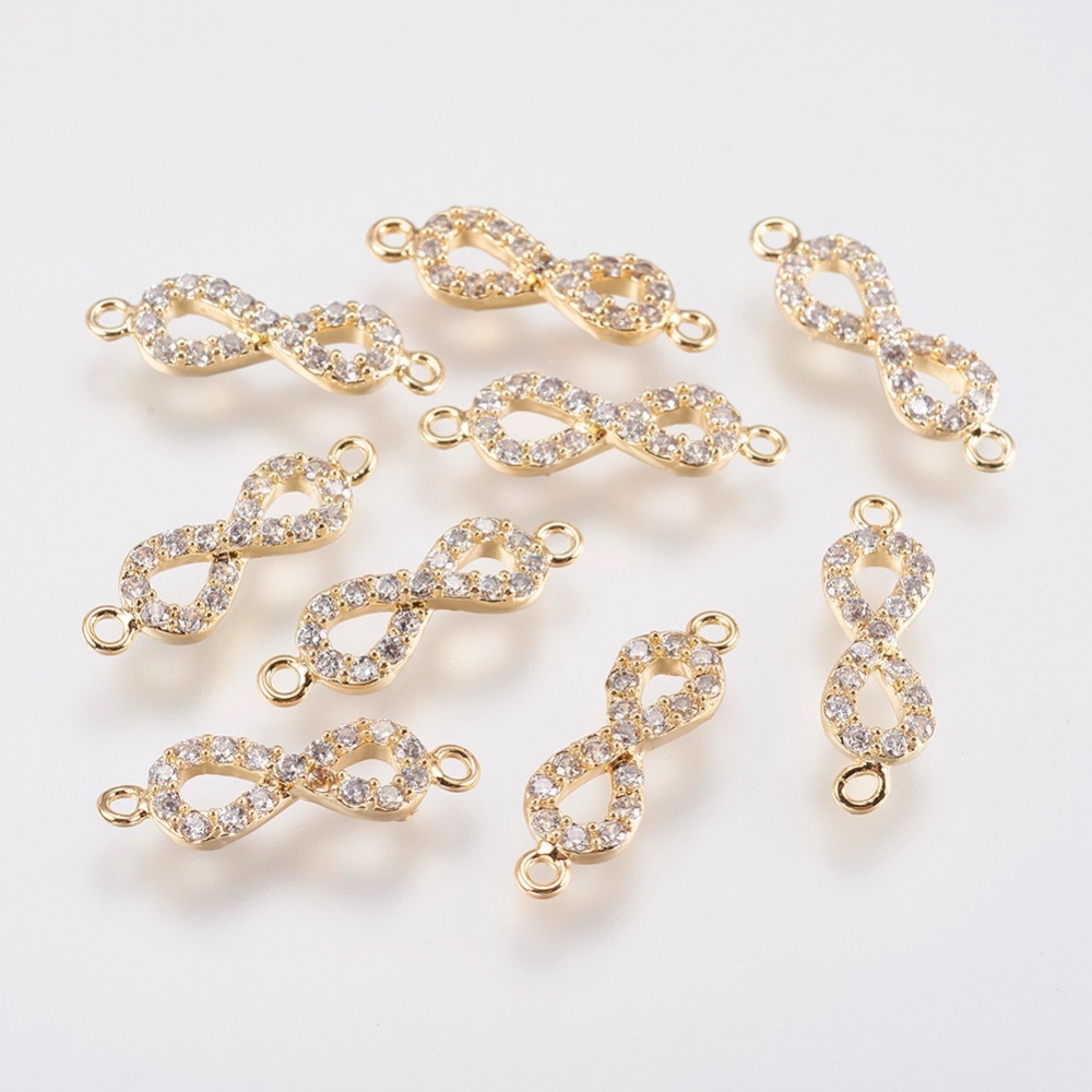 PandaHall Brass Micro Pave Cubic Zirconia Links, Clear, Infinity, Real Gold Plated, 16x5x2.5mm, Hole: 1mm Brass+Cubic Zirconia Infinity...