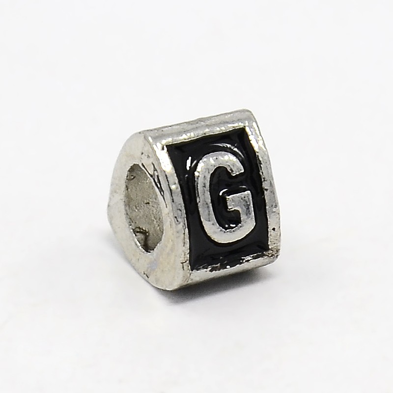 PandaHall Platinum Tone Zine Alloy Enamel European Beads, Large Hole Triangle Beads with Letter.G, 9x9x7mm, Hole: 5mm Alloy+Enamel Triangle...