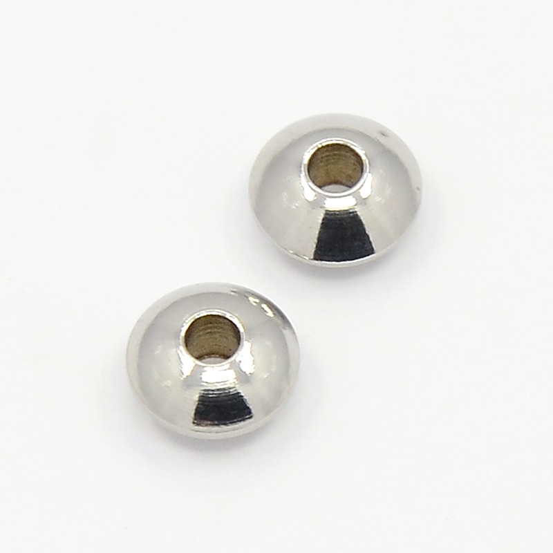 PandaHall 304 Stainless Steel Smooth Rondelle Beads, Stainless Steel Color, 6x3mm, Hole: 2mm Stainless Steel Rondelle