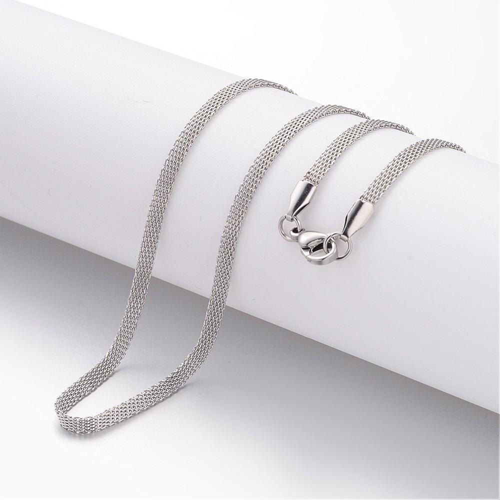 PandaHall 304 Stainless Steel Necklace Making, Mesh Chains, with Lobster Clasps, Stainless Steel Color, 19.69"(500mm); 3mm Stainless Steel