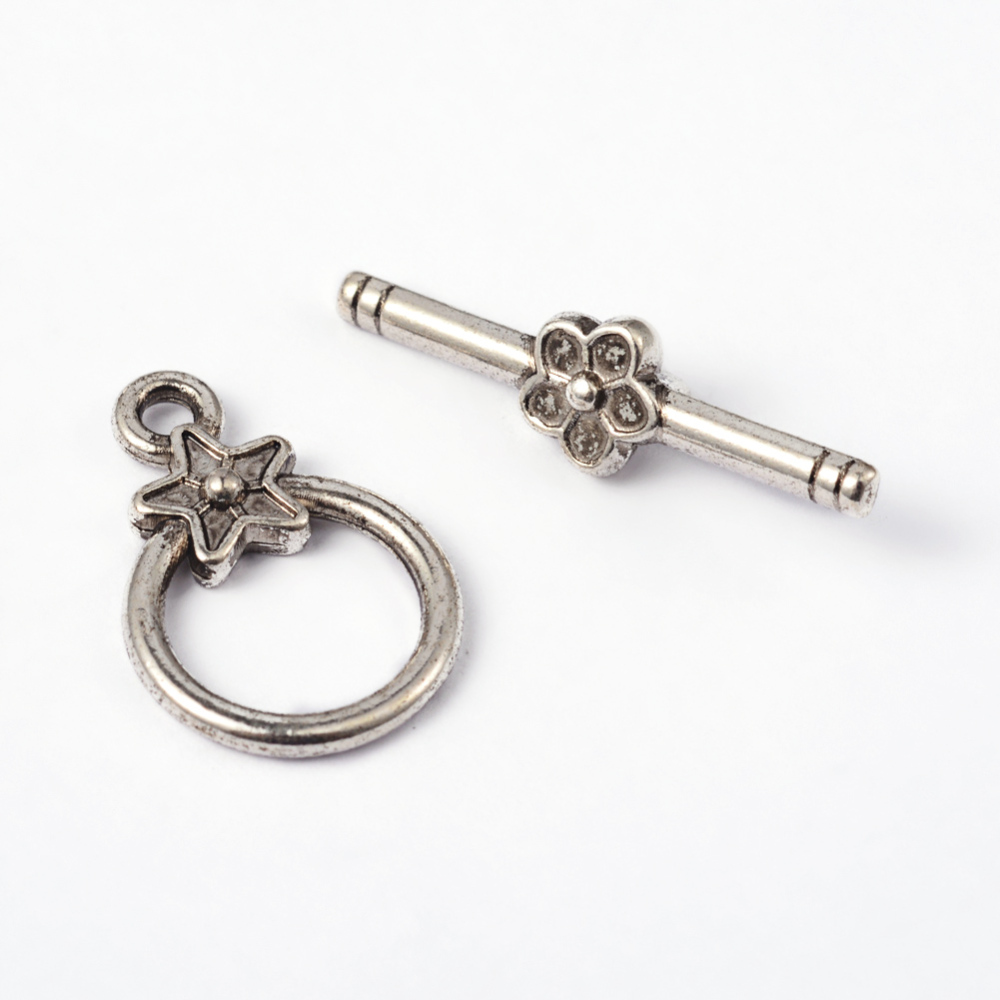 PandaHall Tibetan Silver Toggle Clasps, Lead Free and Cadmium Free, Ring, Antique Silver, Ring: about 14mm wide, 20.5mm long, Bar: about...