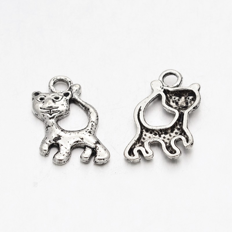 PandaHall Tibetan Style Alloy Cat Pendants, Antique Silver, 23x13x3mm, Hole: 3mm Alloy Cat