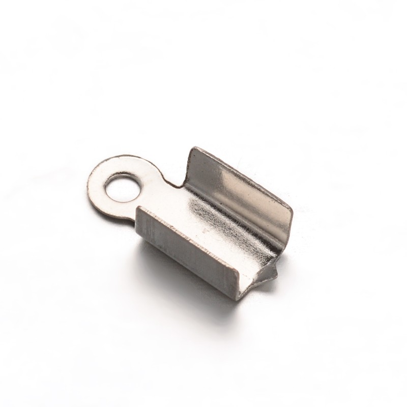 PandaHall 304 Stainless Steel Fold Over Crimp Cord Ends for Leather, Stainless Steel Color, 10x4x3.5mm, Hole: 1mm Stainless Steel