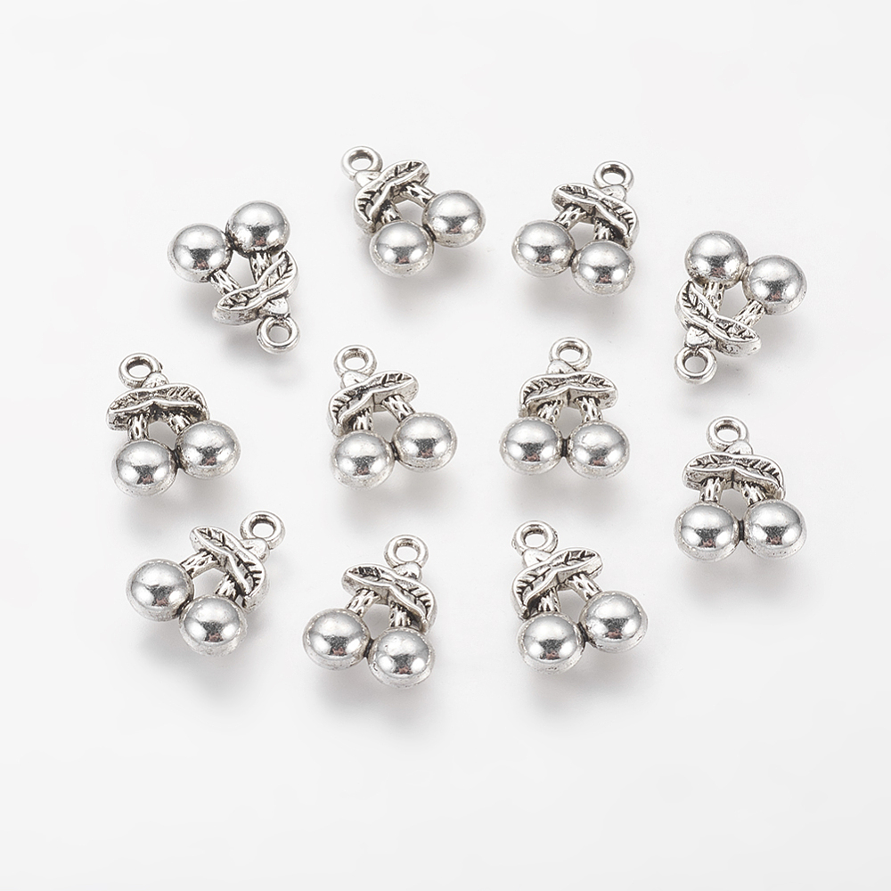 PandaHall Tibetan Style 3D Cherry Charms, Cadmium Free & Lead Free, Antique Silver, 14x11x4mm, Hole: 2mm Alloy Cherry