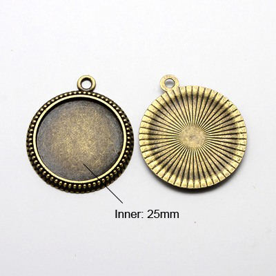 PandaHall Tibetan Style Pendant Cabochon Settings, Flat Round, Antique Bronze, 37x32x3mm, Hole: 2mm, Tray: 25mm Alloy Flat Round