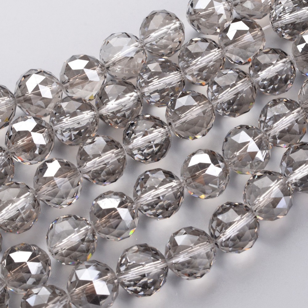 PandaHall Electroplate Glass Bead Strands, Pearl Luster Plated, Faceted, Drop, LightGrey, 15.5mm, Hole: 2mm; about 15pcs/strand, 8.6"(22cm)...