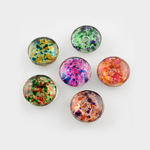 PandaHall Brass Jewelry Snap Buttons, with Spray Painted Glass Cabochons, Flat Round, Platinum, Mixed Color, 18x9~10mm; Knob: 6mm...