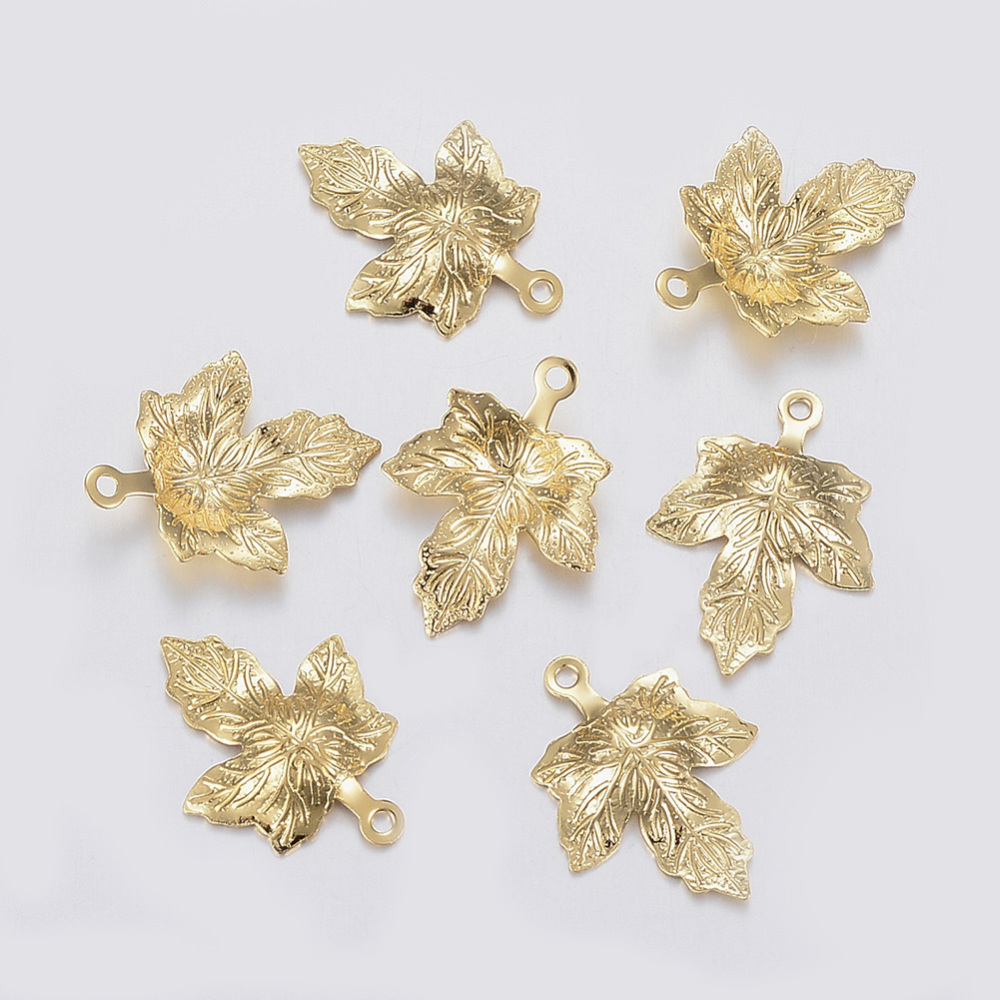 PandaHall 304 Stainless Steel Pendants, Maple Leaf, Golden, 15x12x2mm, Hole: 1mm Stainless Steel+Other Material Leaf