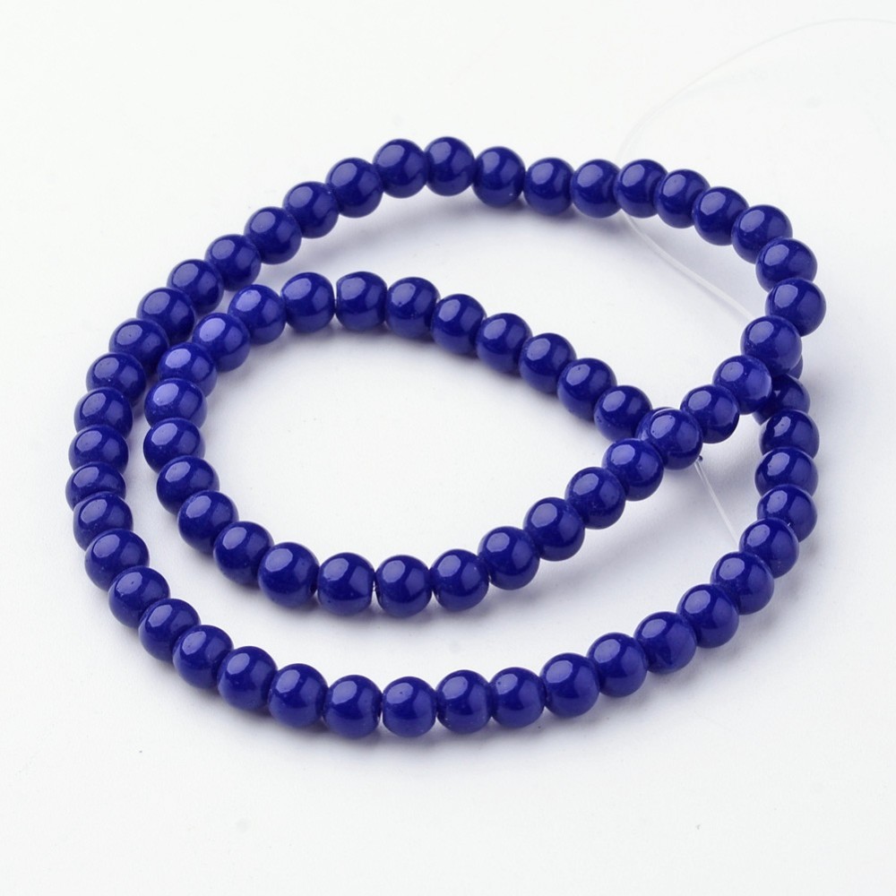 PandaHall Glass Beads Strands, Round, Dyed, DarkBlue, 4mm, Hole: 1mm; about 72pcs/strand, 10.3' Glass Round Blue