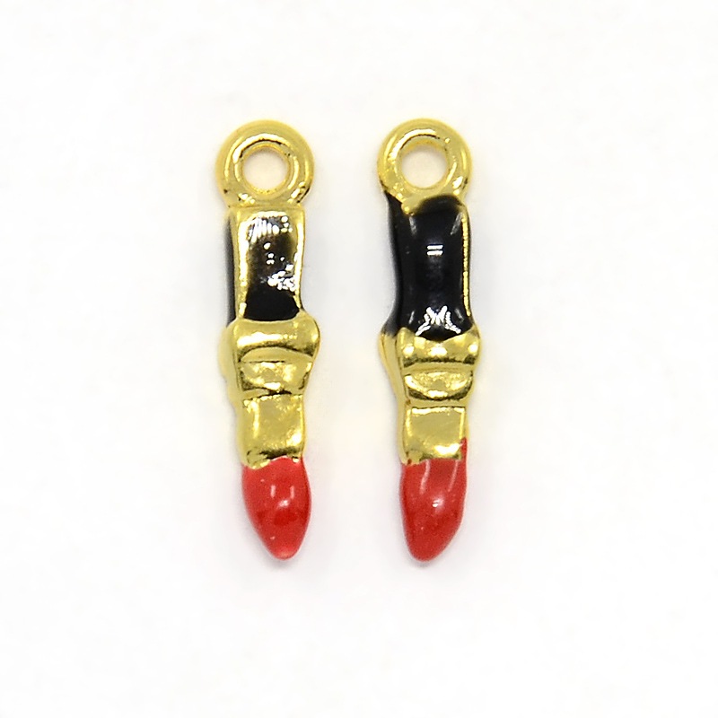 PandaHall Nickel Free Golden Tone Alloy Enamel Pendants, Lipstick Charms, Black, 18x4x2mm, Hole: 1mm Alloy+Enamel Others Black