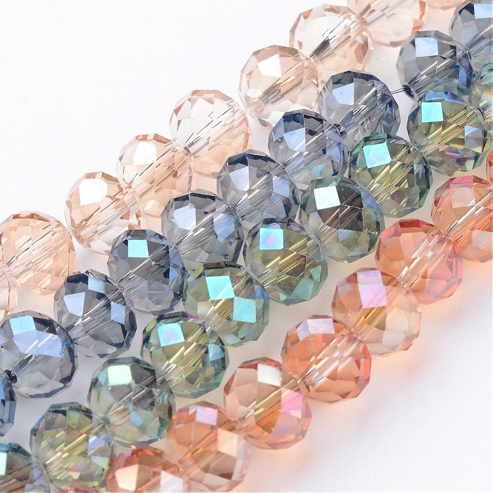 PandaHall Electroplate Glass Beads Strands, Faceted Rondelle, Mixed Color, 10x8mm, Hole: 1mm; about 72pcs/strand, 22.4" Glass Rondelle...